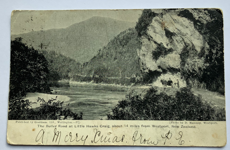 early New Zealand photograph postcard The Buller Road with historical postal marks